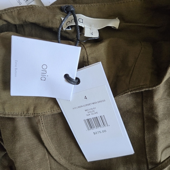 New Onia Womens Air Corset Linen-Blend Olive Midi Dress NWT - Picture 11 of 14